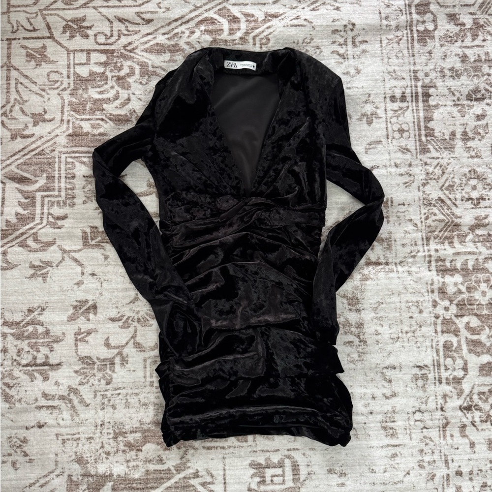 Zara Black Velvet Dress with Deep V Neck